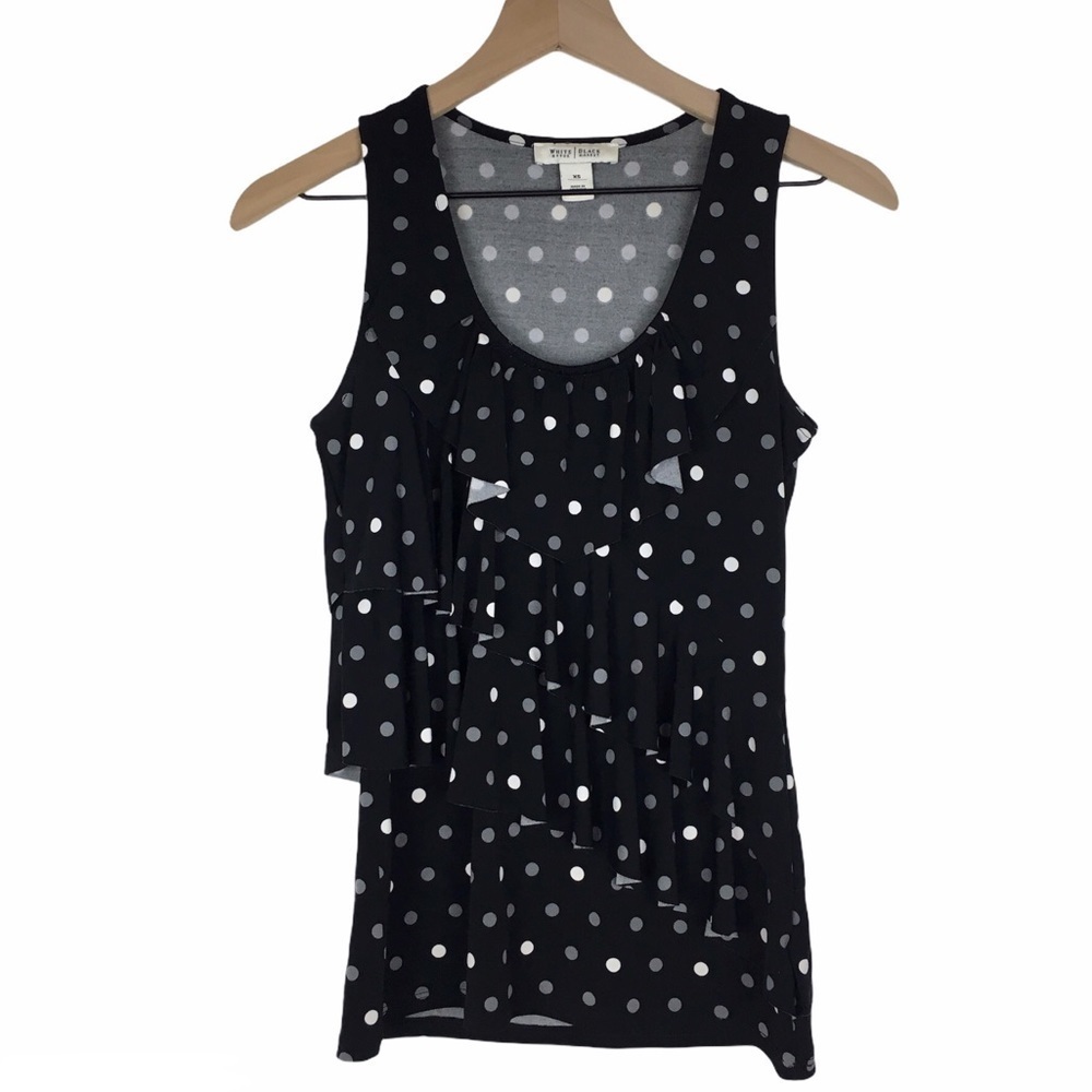 WHITE HOUSE BLACK MARKET Tank Top Sleeveless Blouse Ruffle Dot Stretchy Size XS